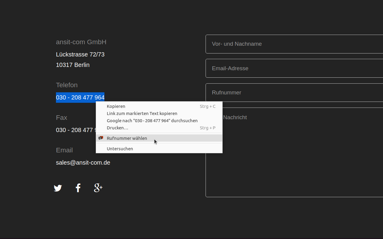 Mit ansitel Click to Dial Plugin wählen