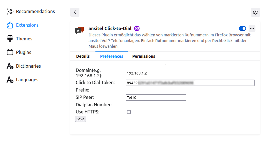 Einstellungen-Seite