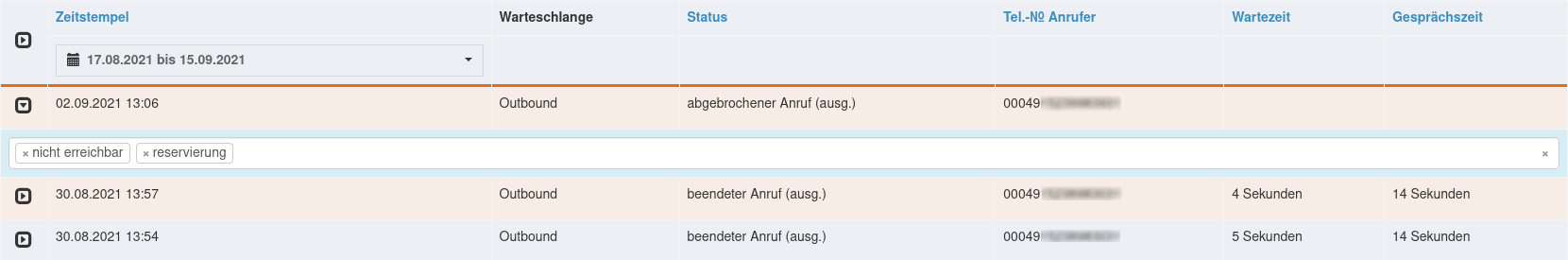 Letzte Anrufe